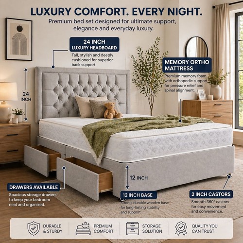 Plush divan bed set - divan, lux